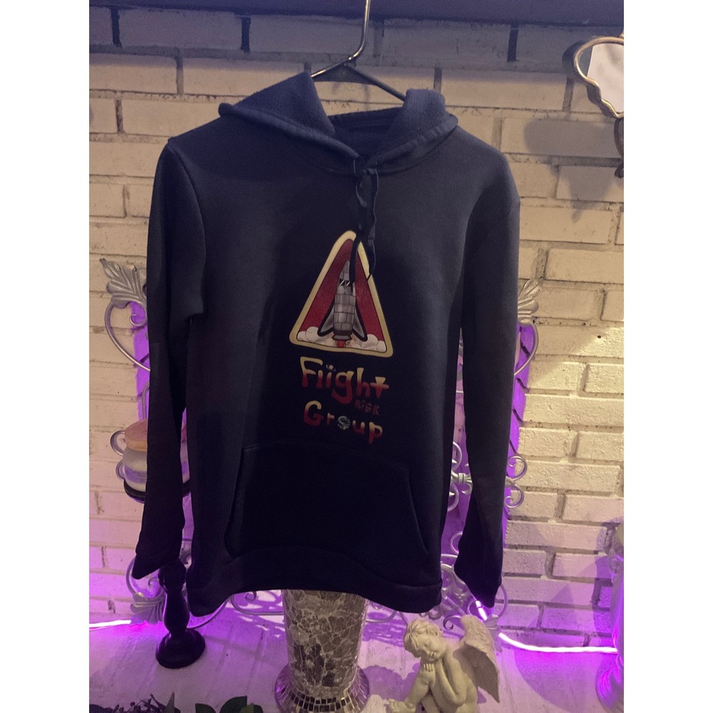 Flight Risk Group Rocket Graphic Hoodie Navy Blue Fleece Sweatshirt Small